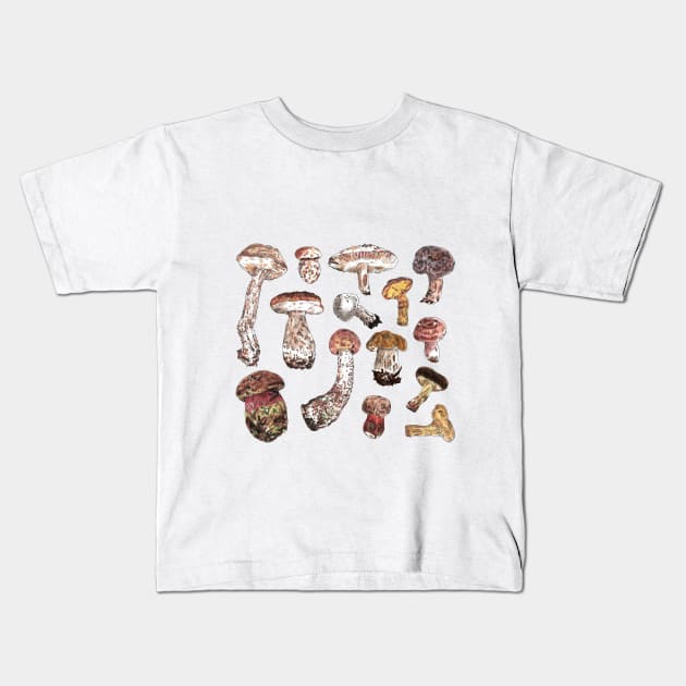 Mushrooms Kids T-Shirt by marianasantosart